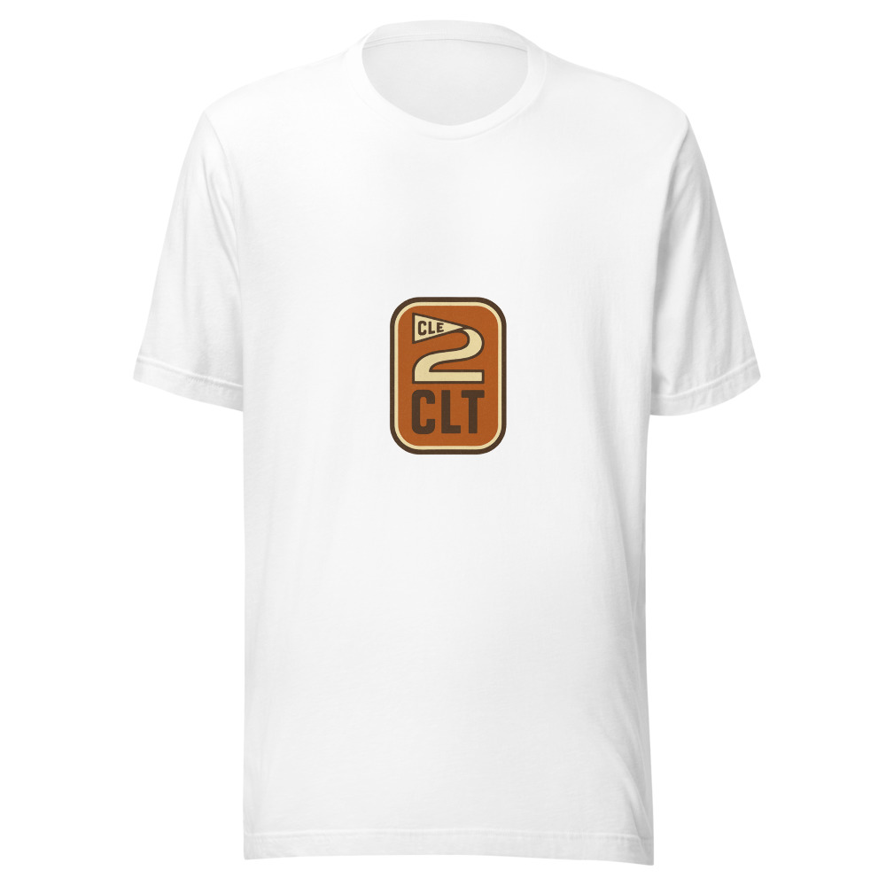 CLE to CLT directional mark tee — the highway ribbon forms the number 2
